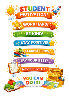 student motivation poster, motivational poster for students, student motivation, educational poster, classroom inspiration, vibrant icons, learning motivation, growth mindset, positive mindset, studen