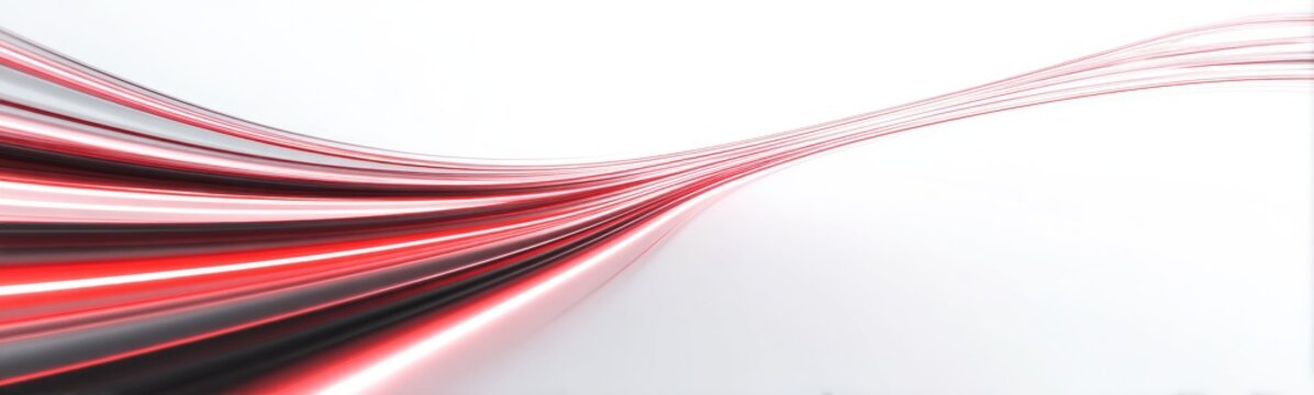 Flowing abstract streaks of red and white light on a white background