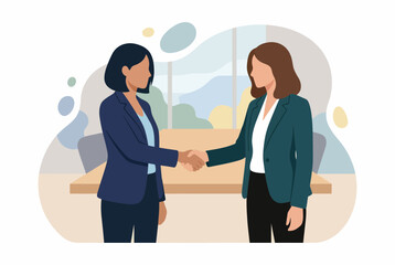 Fototapeta premium Businesswomen shaking hands to confirm agreement in office