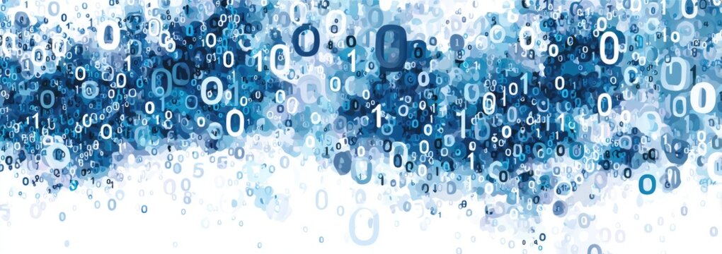 Abstract cloud of floating binary numbers in shades of blue
