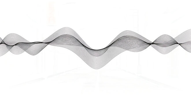 Abstract black distorted wave pattern on white background with sound wave abstract distorted waveform frequency vibration spectrum illustration