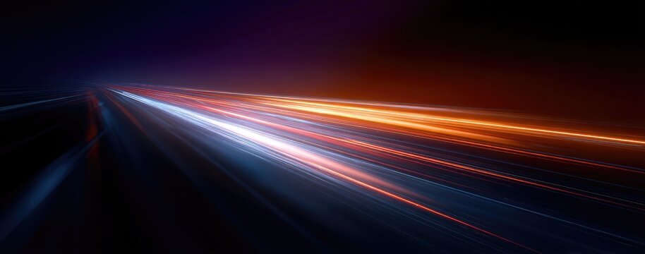 Streaks of blue and orange light flow into the darkness