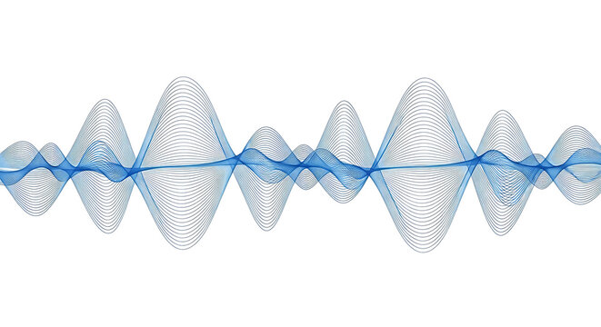 Abstract blue digital sound wave form with dotted structure on white background representing audio data flow waveform abstract equalizer technology visualization frequency spectrum