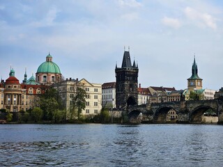 Fototapeta premium View of Charles Bridge and Vltava River in Prague, Czech Republic.