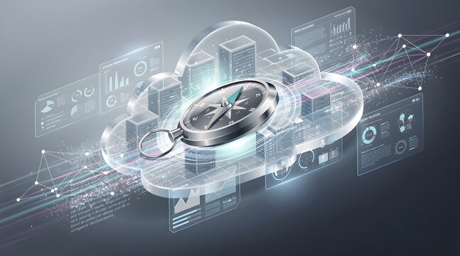 Cloud Computing and Digital Compass Navigating Modern Technology.