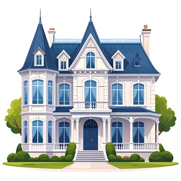 Victorian style house with turrets and bay windows.