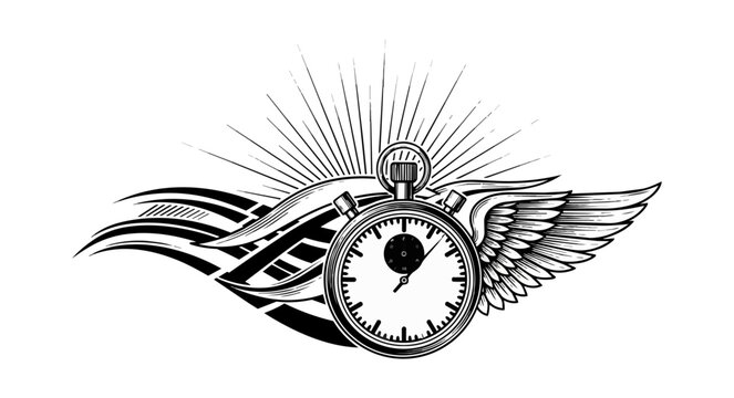 Stopwatch with wings illustration on black background