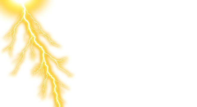 Intense yellow lightning bolt electrical discharge effect on a bright white background with negative space for design elements lightning electricity electric discharge abstract illuminated