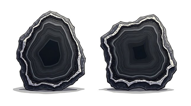 Dark Geode Slices on White Background
