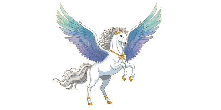 Pegasus flying horse vector illustration with rainbow wings