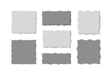 Fototapeta premium Torn paper pieces frame set, ragged memory sheets with uneven edges, square and rectangle with jagged edges, checkered edges, torn paper shape for collage, text boxes, banners