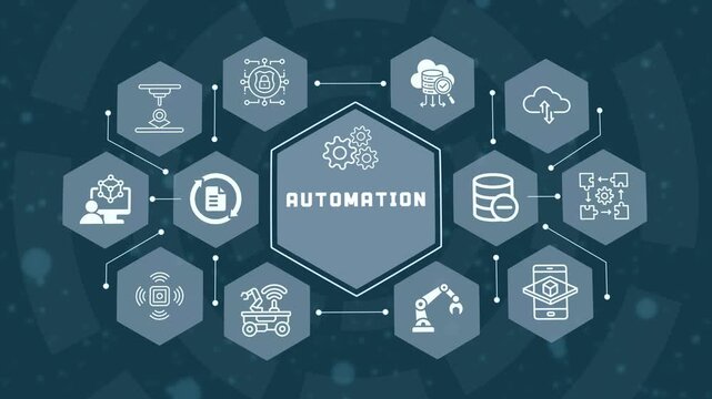 Industrial automation ecosystem displaying smart factory systems, autonomous logistics, and cloud connected machine manufacturing.