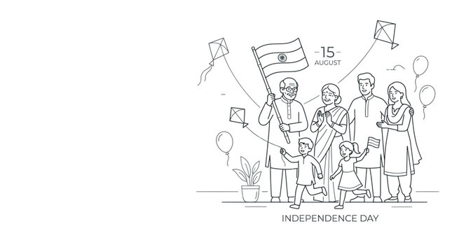 Indian Family Celebrates Independence Day With Flag and Kites.