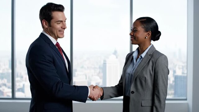 Business people's office handshake scene, business people handshake cooperation