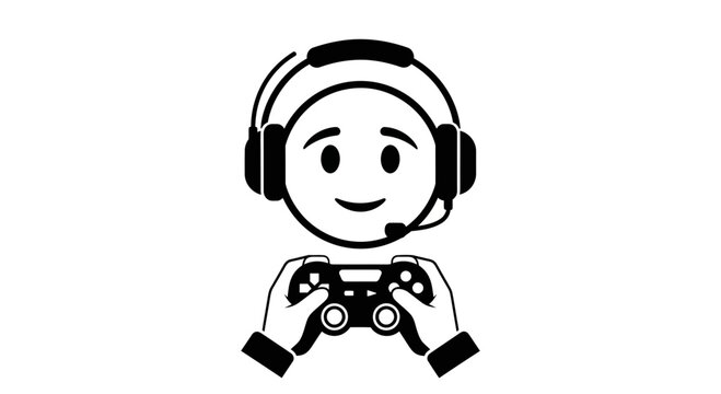 Gamer Icon with Headset and Controller, Enjoying Video Games