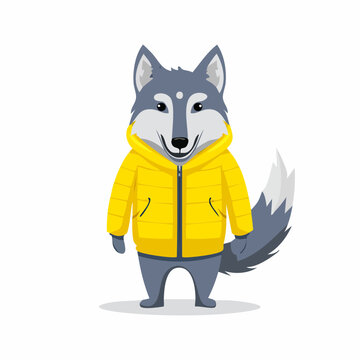 Cartoon Wolf Wearing a Yellow Puffer Jacket
