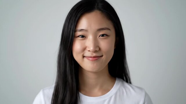 Close-up of young girl on the front, Asian women smile and expression changes