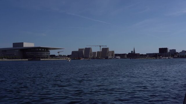 Copenhagen Harbor Skyline with Opera House and Church Spire from the Water
