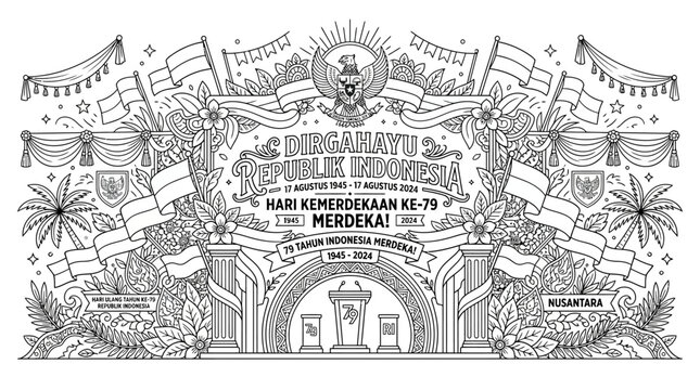 Indonesian Independence Day 79th Anniversary Celebration Illustration.