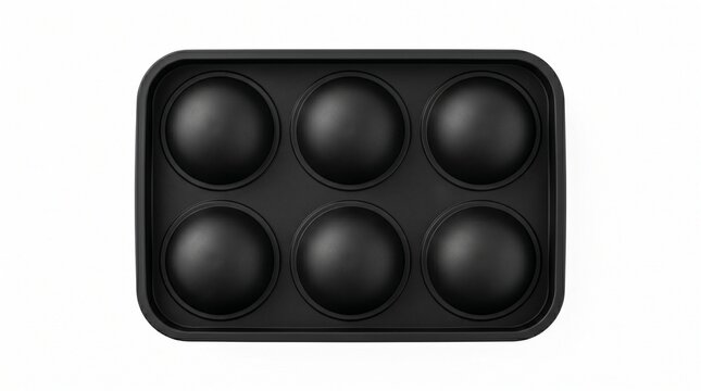 Minimalist black pop-it fidget toy with six circular bubbles, meticulously designed for effective stress relief and sensory engagement, isolated on a pristine white background