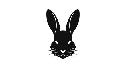 Fototapeta premium Black Rabbit Silhouette Head Icon on White Background, Vector Art