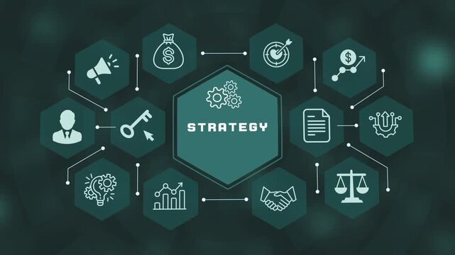 Corporate business strategy planning and vision concept background with target and management network icons.