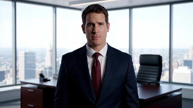 Positive image of a man in a suit in the office, business elite office