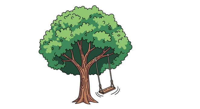 Tree with swing hanging from branch.
