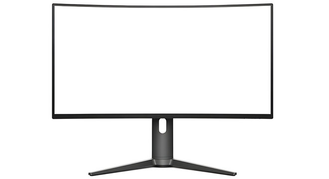 Modern computer monitor with a blank white screen on a dark stand against a white background clean design for display or technology concepts computer technology electronic interface internet