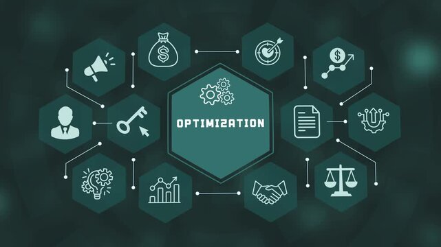 Process optimization digital concept banner with workflow automation gears, performance metrics and efficient network icons.