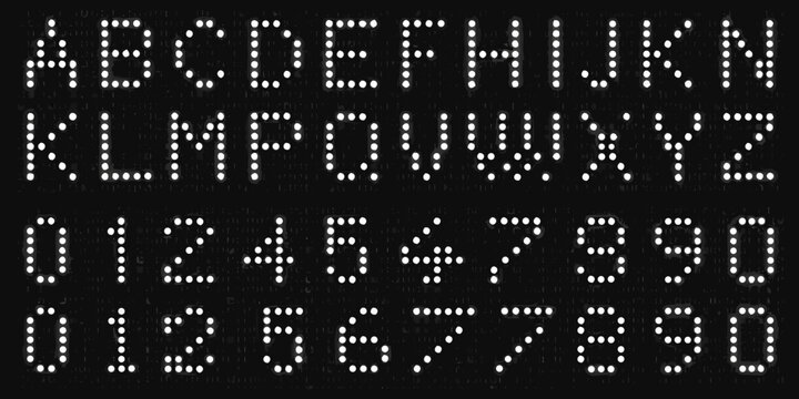 dot matrix font on black background alphabet