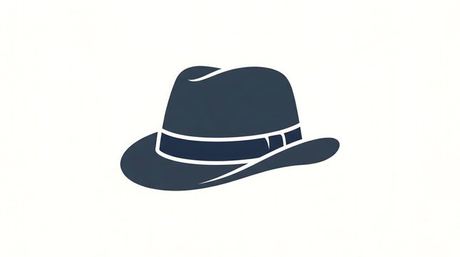 A minimalist vector illustration of a classic fedora hat featuring a stylish brim and decorative band, isolated on a clean white background
