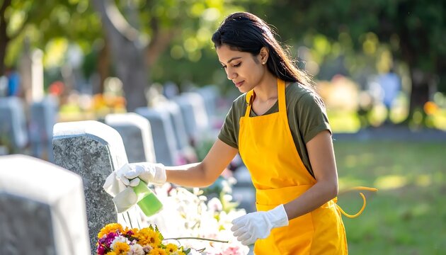 Woman serving food at outdoor garden party buffet.