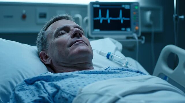 Male patients resting in hospital beds, middle-aged men in hospital beds