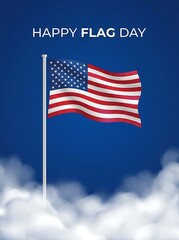 Fototapeta premium Happy flag day celebration with american flag waving in the blue sky with clouds