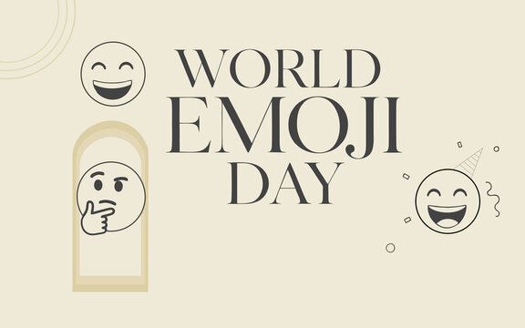 World Emoji Day Flat Design Banner with Cute Emoticon Set. playful typography, and vibrant colors perfect for social media campaigns, greeting cards, and digital communication themes.