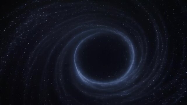 Glowing blue swirling vortex animation creates a deep gravitational pull in dark space with intense light radiating from the center of this cosmic black hole motion clip for science fiction projects.