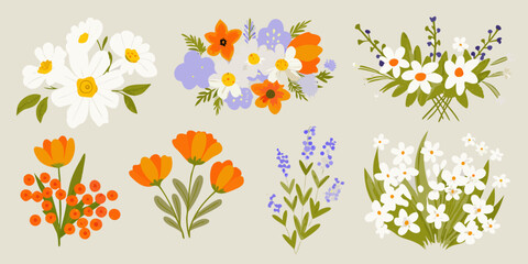 Obraz premium wildflower bouquets vector illustration bouquet flowers botanical