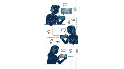 People playing video games on mobile devices together. © Budi Santoso
