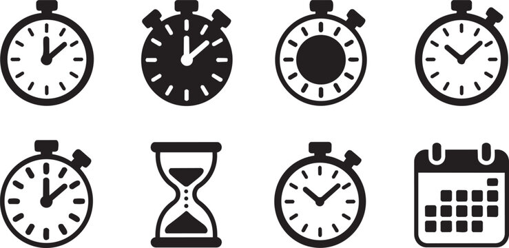 Set hourglass icons, sandglass timer, clock flat icon, time management &ndash; vector