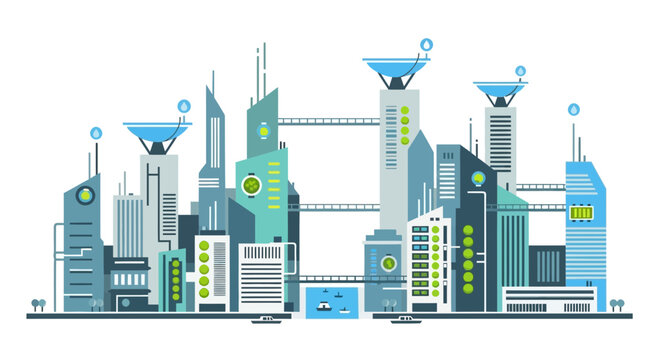 Futuristic Cityscape with Modern Skyscrapers and Sky Bridges