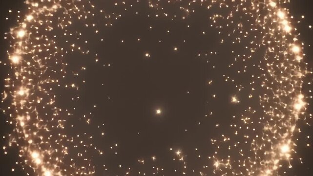 Glowing golden ring of sparkling particles expanding rapidly in a dark void creating a mesmerizing cinematic motion video animation effect with vibrant light trails and soft bokeh energy flow patterns