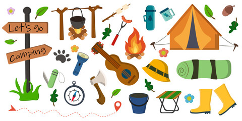 Camping and Outdoor Adventure Equipment Vector Set. Ideal for outdoor recreation projects, travel blogs, adventure posters, camping guides and nature themed designs. © MJD_Studio