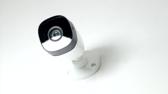 Effective Surveillance: CCTV security camera mounted on a white wall, ensuring protection and continuous monitoring.
