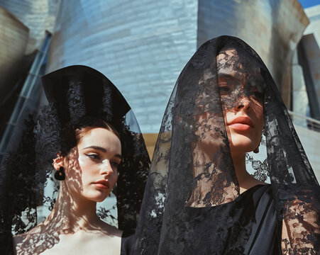 Elegant Spanish Mantilla Fashion with Traditional Lace Headdresses. AI generative.