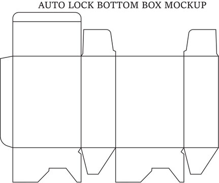 Auto lock bottom box mockup dyeline template for commercial packaging design vector layout