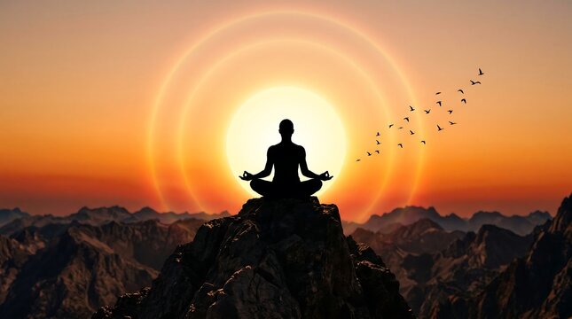 International yoga day serene mountain meditation at sunset on june 21