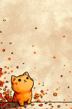 Cute Hand Drawn Kitten Illustration with Minimal Background: AI generative.