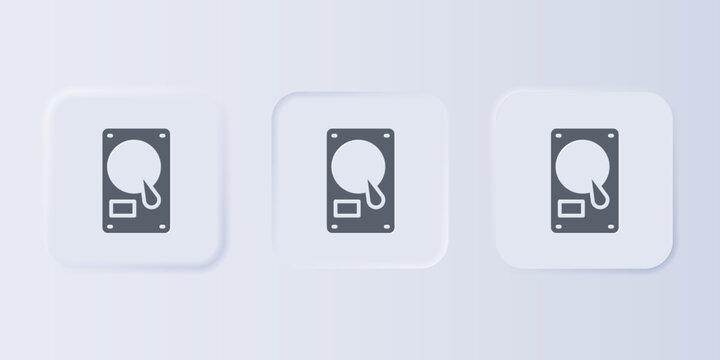 Grey Hard disk drive HDD icon isolated on grey background. Set icons in square buttons. Vector