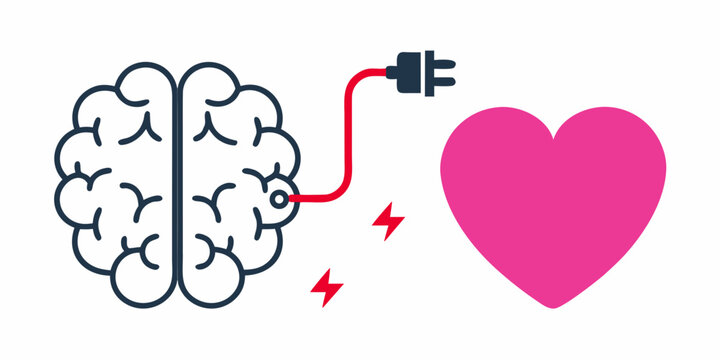 brain connected to heart illustration vector symbol